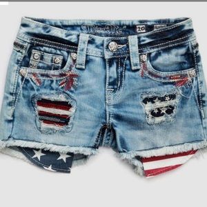 Miss Me Distressed Firecracker Denim Shorts